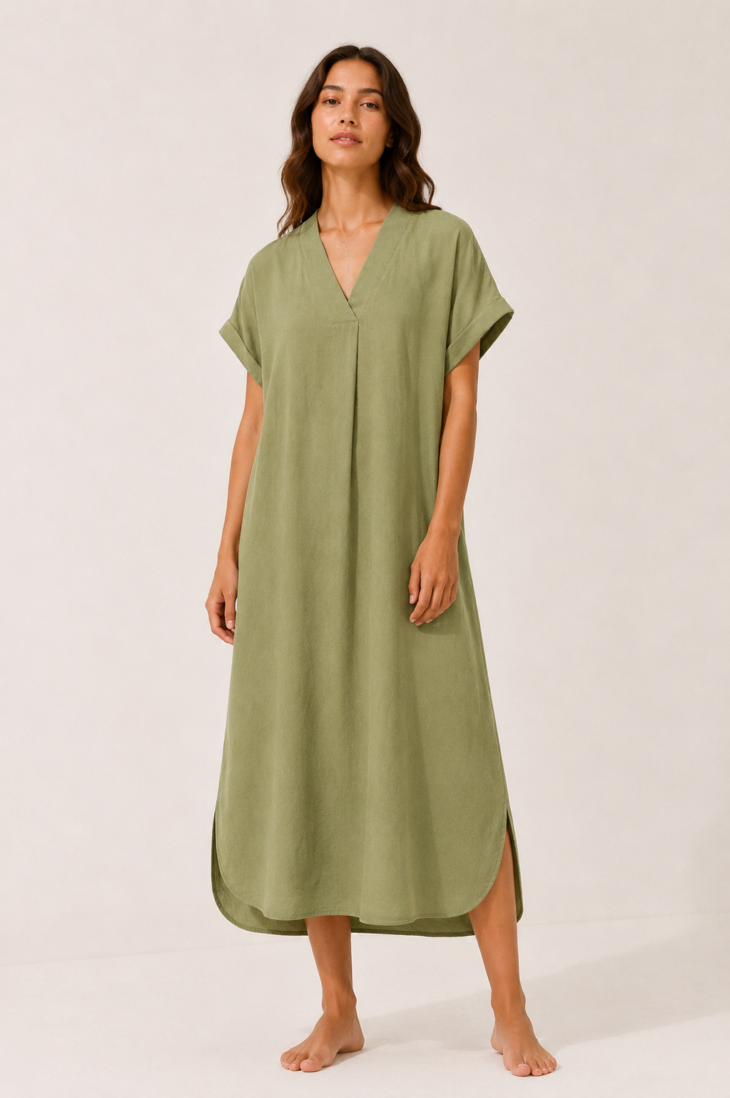 Robe midi fluide à col V