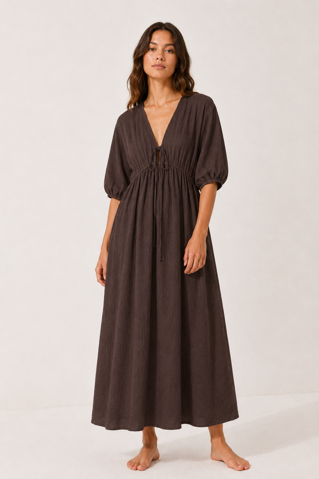 Robe longue fluide à encolure V